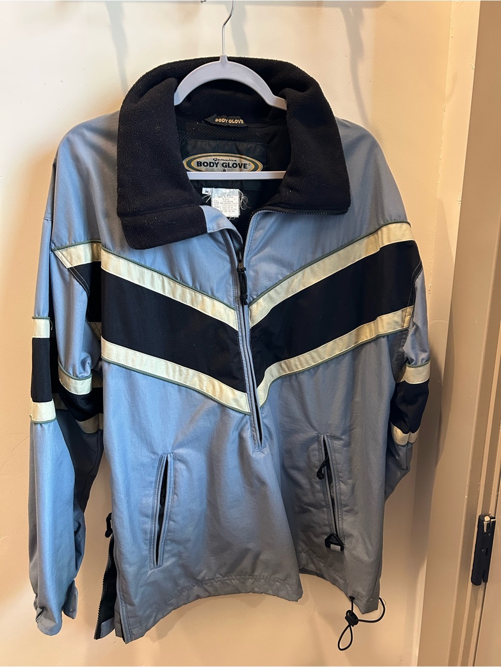 Body Glove Light Blue, Black and Cream Retro Chevron Windbreaker